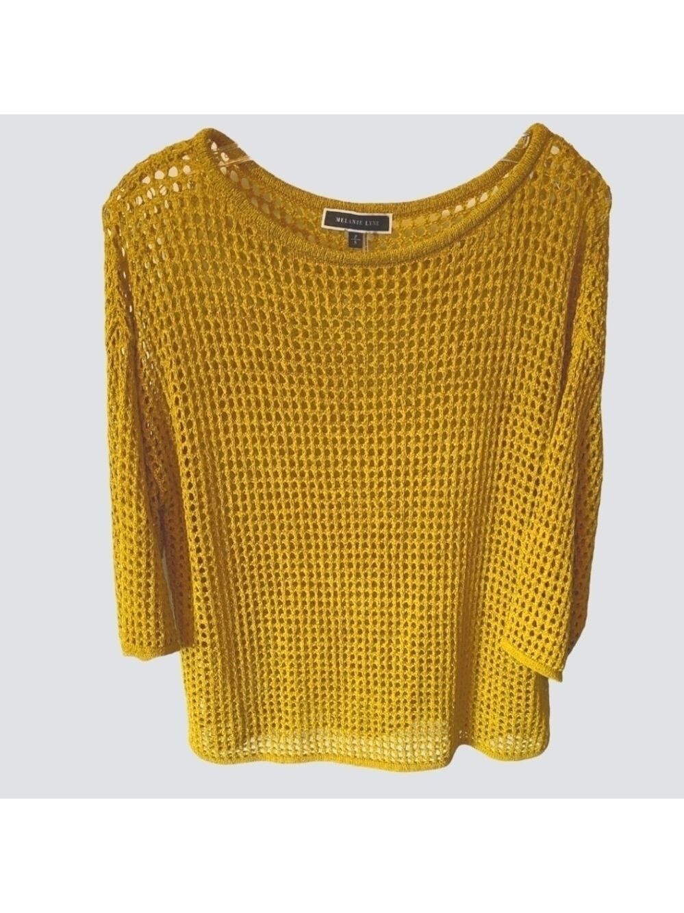 MELANIE LYNE Open Knit Sweater Crew Neck Size Small